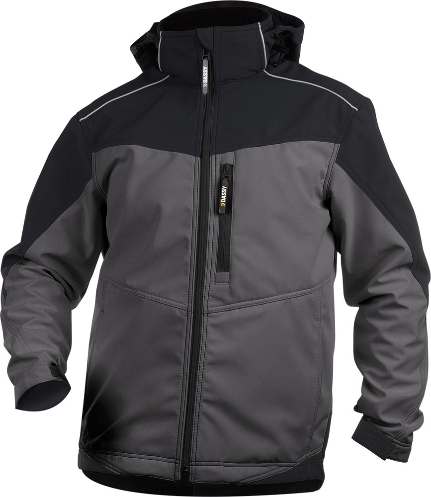 DassyZweifarbigeSoftshell-JackeJakartaPES21ZementgrauSchwarz