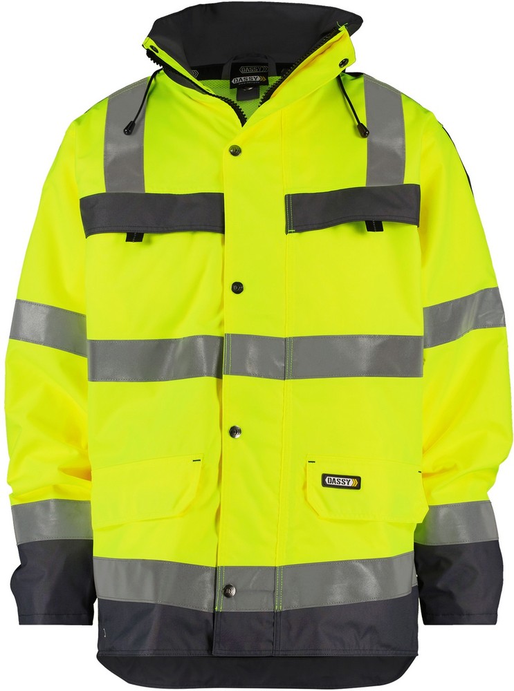DassyWarnschutzRegenjackeWarnschutzRegen-ParkaAtlantisPES70NeongelbZementgrau-4XL