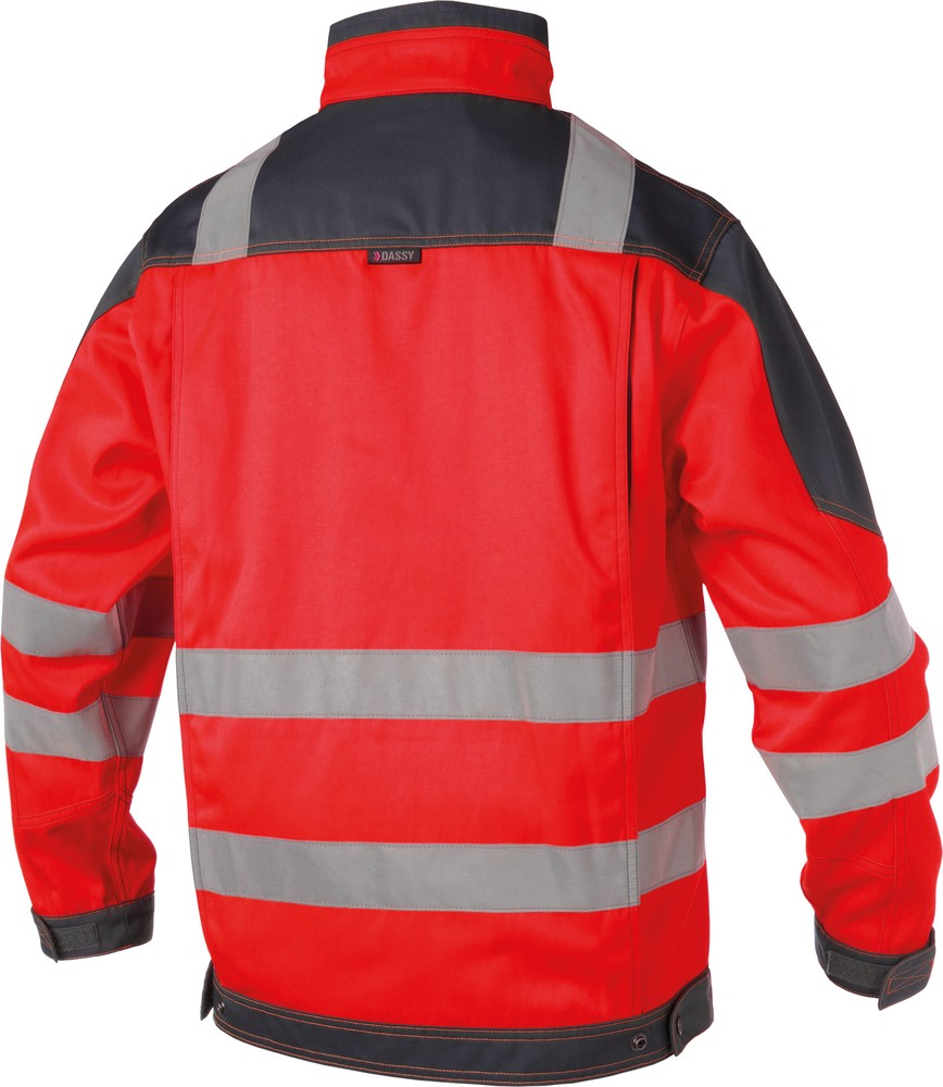 DassyWarnschutzArbeitsjackeOrlandoPESCO74NeonrotZementgrau