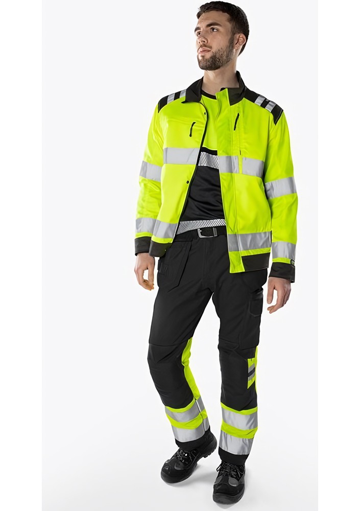 FristadsHighVisGreenHandwerkerhoseKl12640GPLUWarnschutz-GelbSchwarz-C44