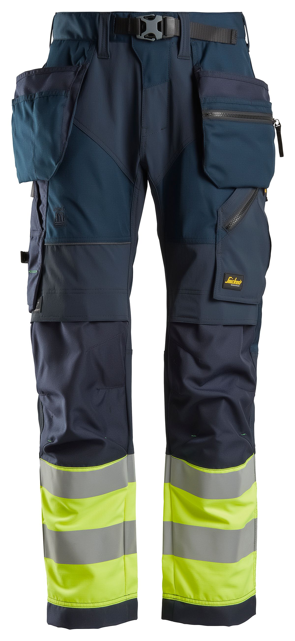 SnickersFlexiWorkHi-VisArbeitshosemHolstertaschenKl1EN1440420471Navy-HV-Gelb