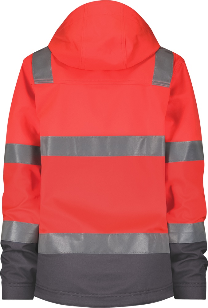 DassyDamenWarnschutzSoftshell-JackeMalagaWomenNeonrotZementgrau-XS