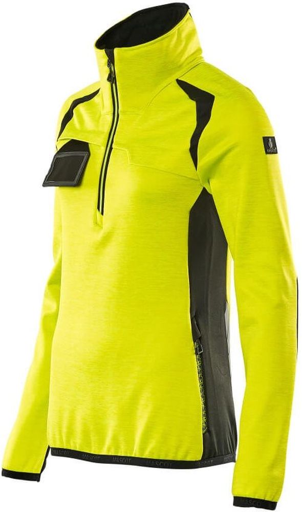 MascotDamenFleecepullovermitkurzemReiverschlussAccelerateSafe19353-316Hi-visGelbSchwarz-XXL