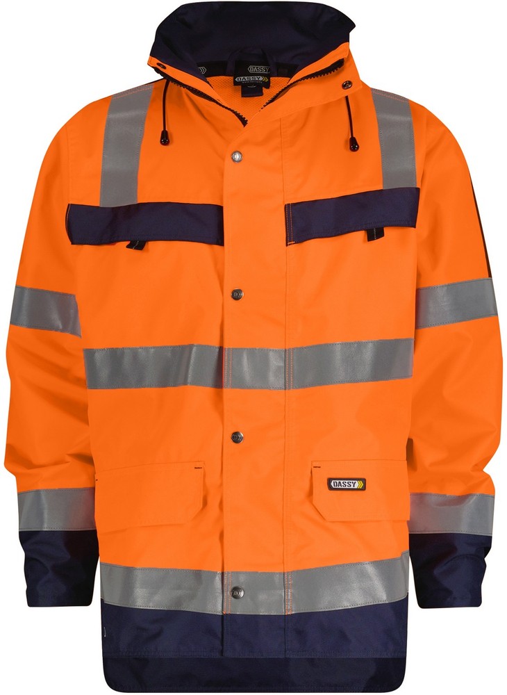 DassyWarnschutzRegenjackeWarnschutzRegen-ParkaAtlantisPES70NeonorangeDunkelblau-4XL