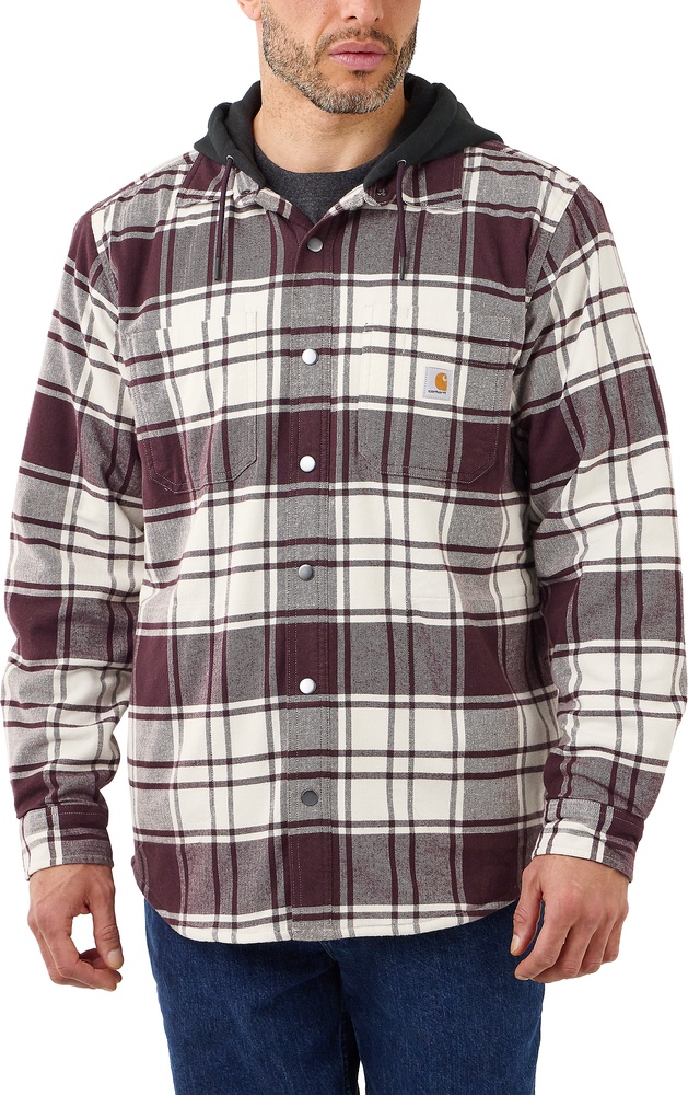 CarharttJackeFlannelFleeceLinedHoodedShirtJacMalt-S