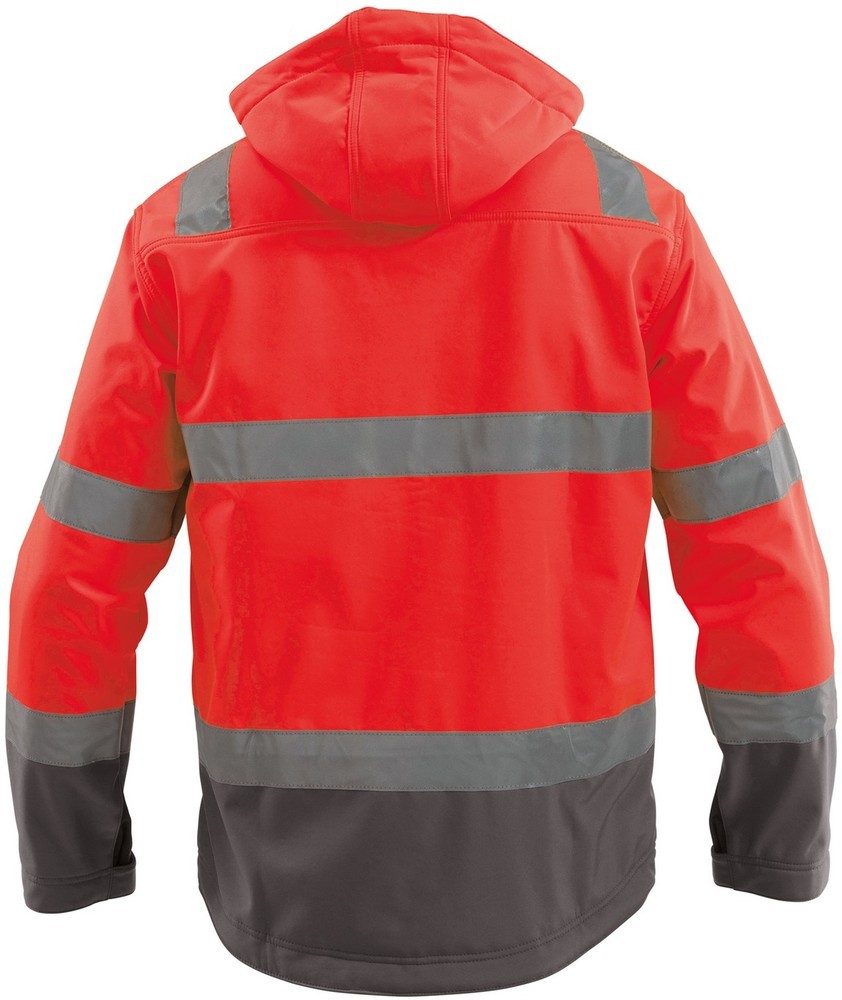 DassyArbeitsjackeWarnschutzSoftshell-JackeMalagaPES74NeonrotZementgrau-4XL