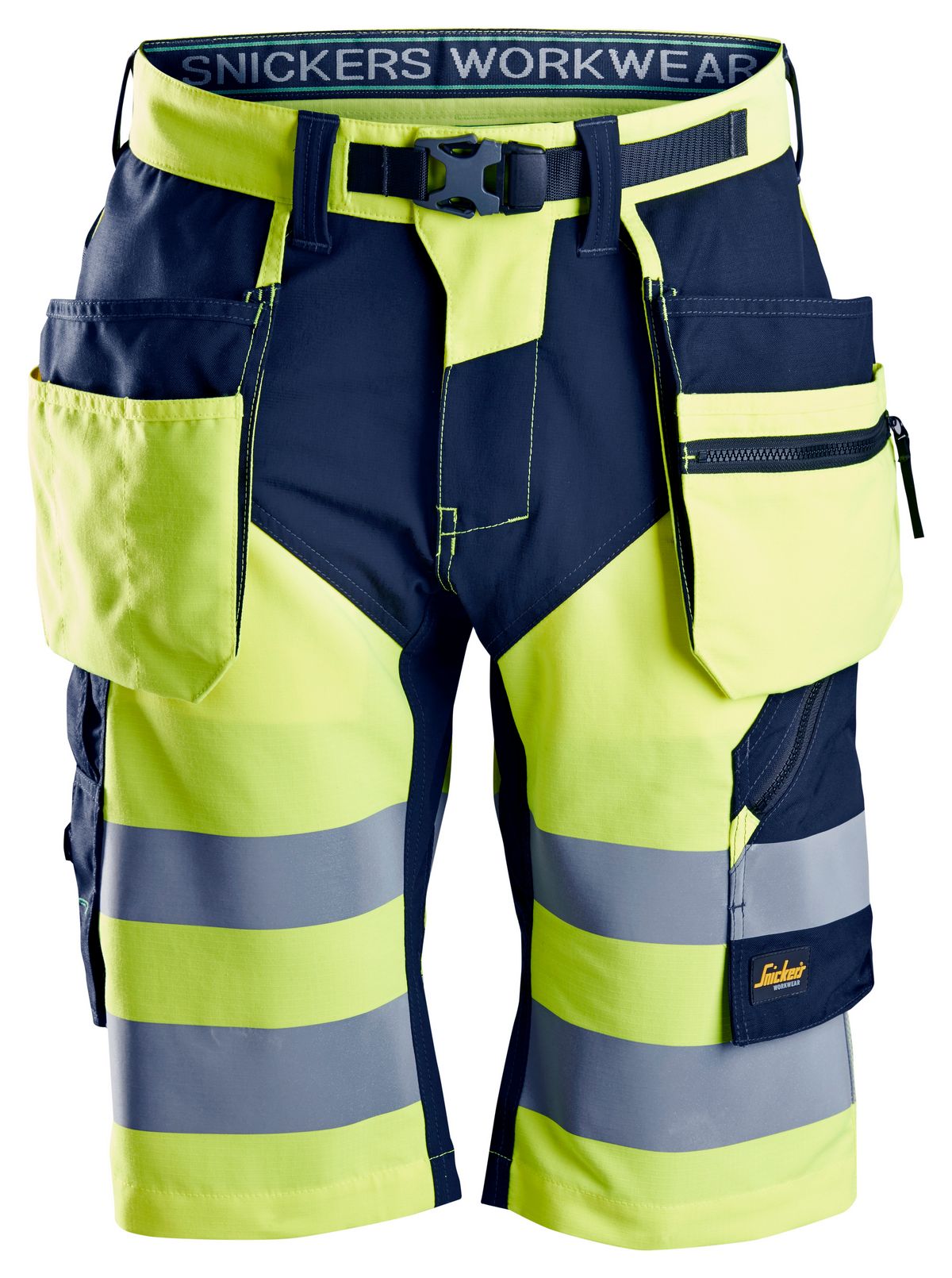 SnickersFlexiWorkHi-VisArbeitsshortsmHolstertaschenKl1EN20471HV-Gelb-Navy