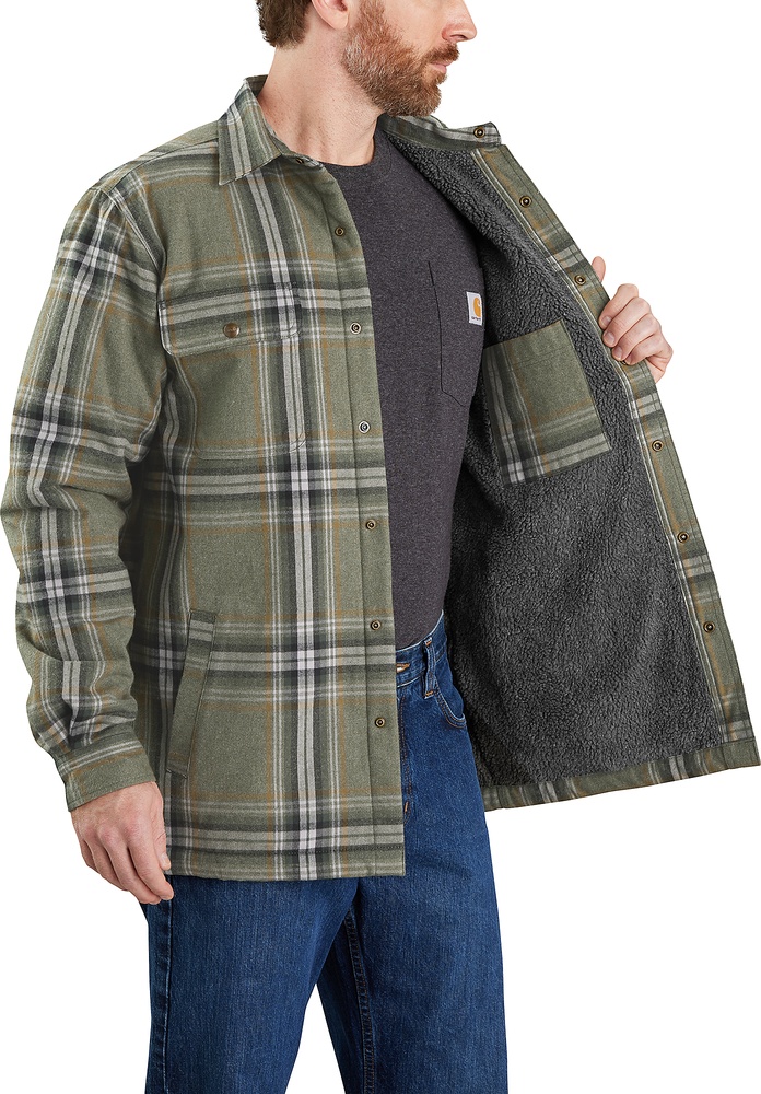 CarharttJackeFlannelSherpaLinedShirtJacBasil-L