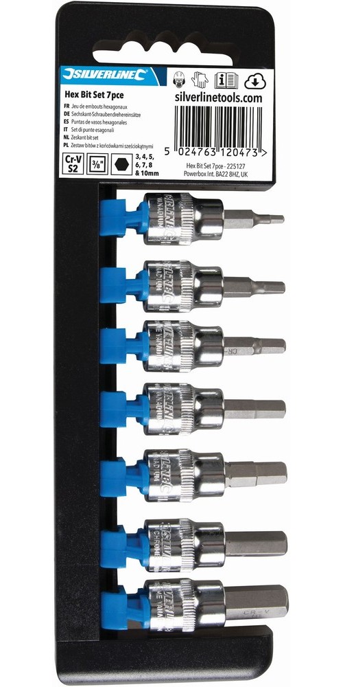 SilverlineSteckschlsselKnarrenSechskant-Schraubendrehereinstze38-Antrieb7-tlgSatzInnensechskant310mm