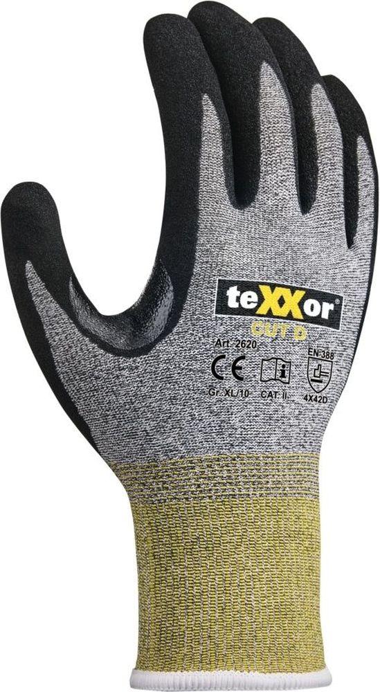 teXXorSchnittschutz-StrickhandschuheCutD12Stck2620Grau-MeliertGelbSchwarz-6