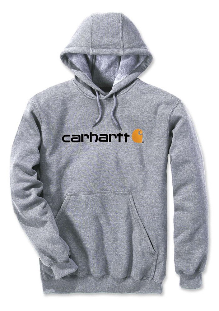 CarharttHerrenSweatshirtSignatureLogoHoodedSweatshirtHeatherGrey-XS CarharttHerrenSweatshirtSignatureLogoHoodedSweatshirtHeatherGrey-XS