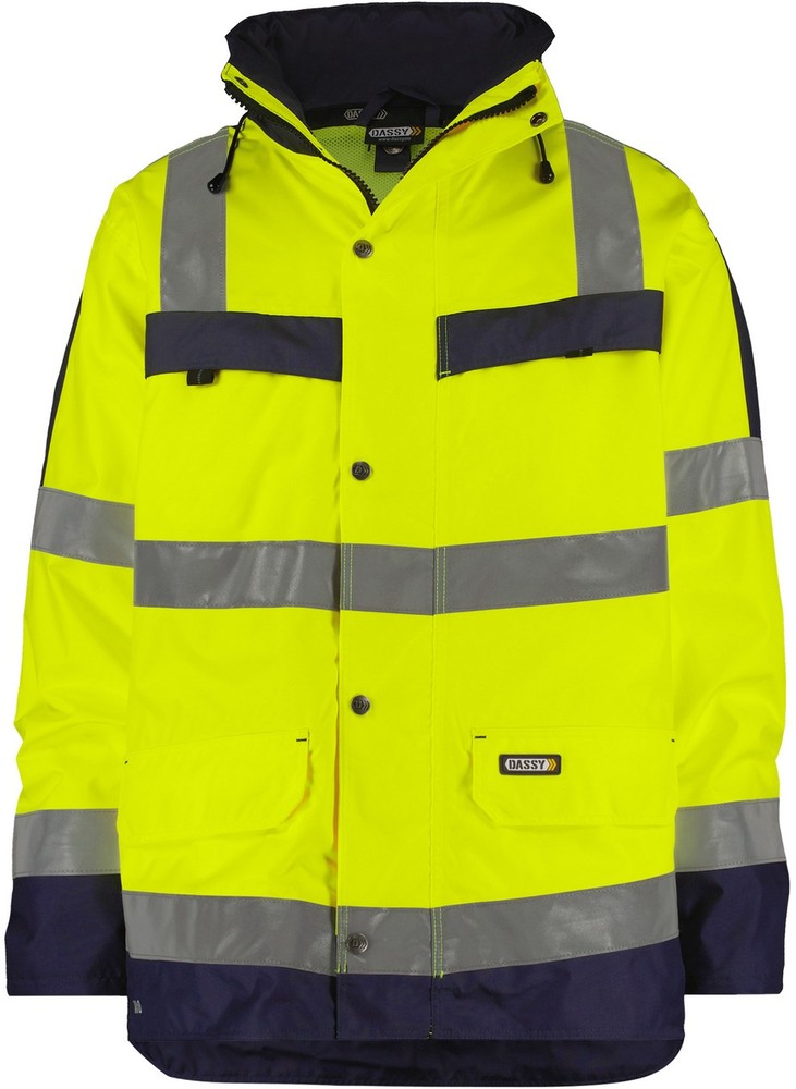 DassyWarnschutzRegenjackeWarnschutzRegen-ParkaAtlantisPES70NeongelbDunkelblau-4XL