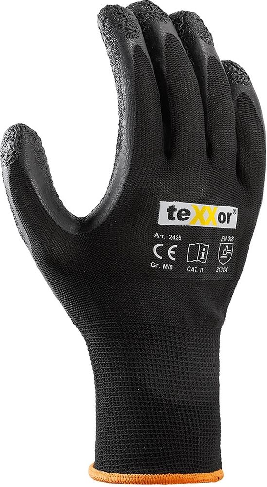 teXXorPolyester-StrickhandschuheLatex12Stck2425SchwarzSchwarz-7
