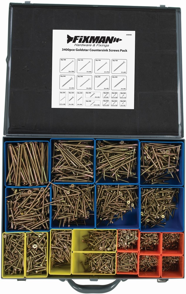 FixmanSchraubenNgelGelbverzinkteSenkkopfschrauben3400-tlg
