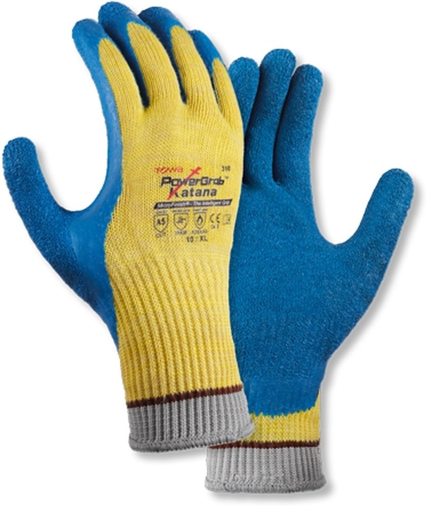 TOWAAramid-FaserStrickhandschuhePowergrabKatana12Stck1984GoldgelbBlau-7