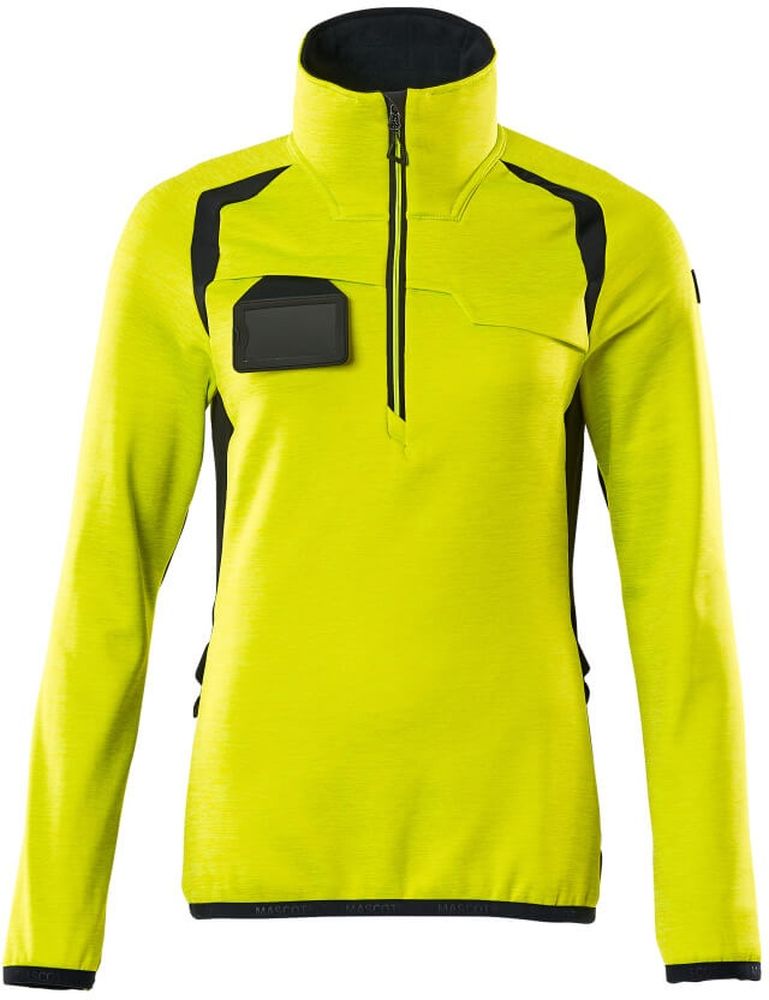 MascotDamenFleecepullovermitkurzemReiverschlussAccelerateSafe19353-316Hi-visGelbSchwarzblau-XXL