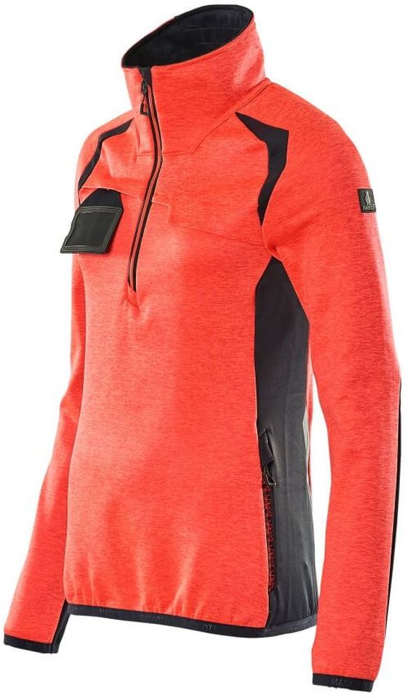 MascotDamenFleecepullovermitkurzemReiverschlussAccelerateSafe19353-316Hi-visRotSchwarzblau-XXL