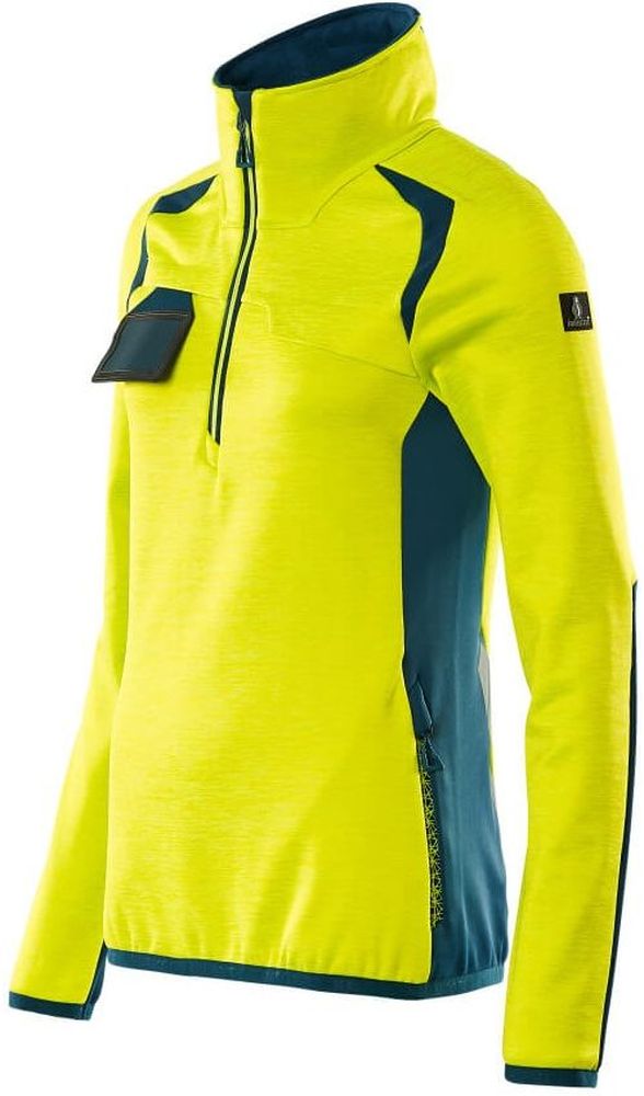 MascotDamenFleecepullovermitkurzemReiverschlussAccelerateSafe19353-316Hi-visGelbDunkelpetroleum-XXL