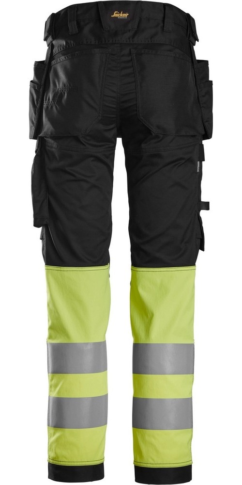 SnickersWorkwearHigh-VisStretchArbeitshosemitHolstertaschenKlasse1SchwarzHigh-VisGelb