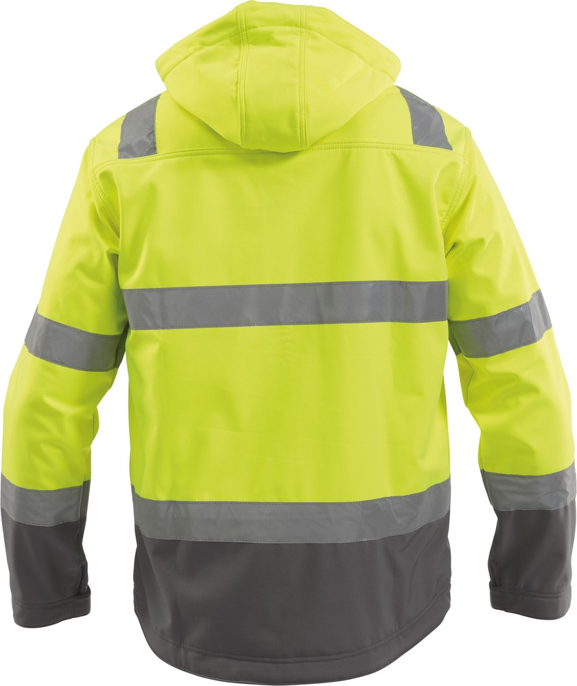 DassyWarnschutzSoftshell-JackeMalagaPES74NeongelbZementgrau