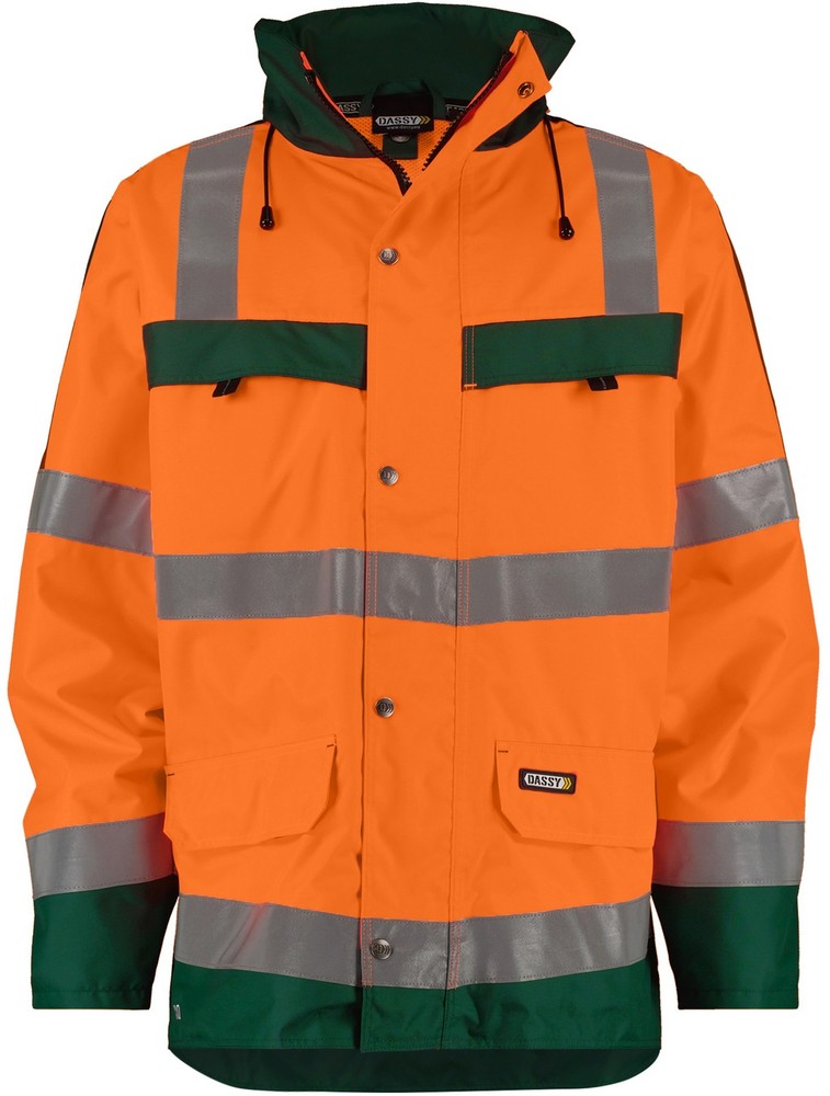 DassyWarnschutzRegenjackeWarnschutzRegen-ParkaAtlantisPES70NeonorangeFlaschengrn-4XL