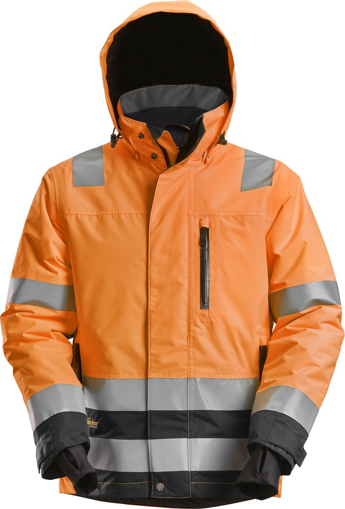 SnickersWarnschutzjackeAllroundWorkHigh-VisWP375isolierteArbeitsjackeKl3High-VisOrangeSchwarz