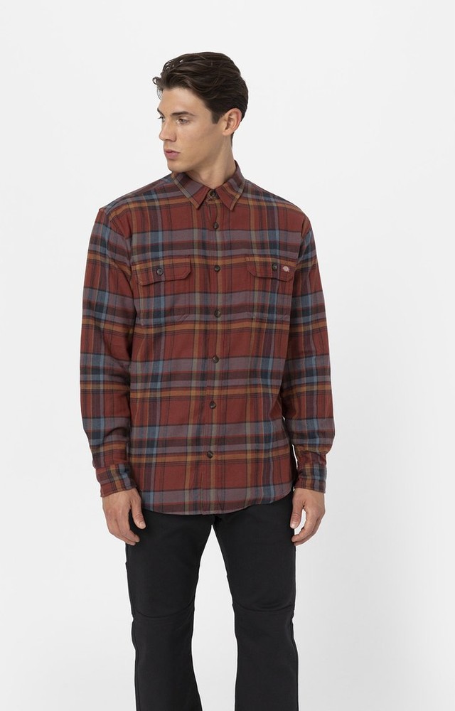 DickiesHemdFlexFlannelLSShirtFiredBrickMultiPlaid-S