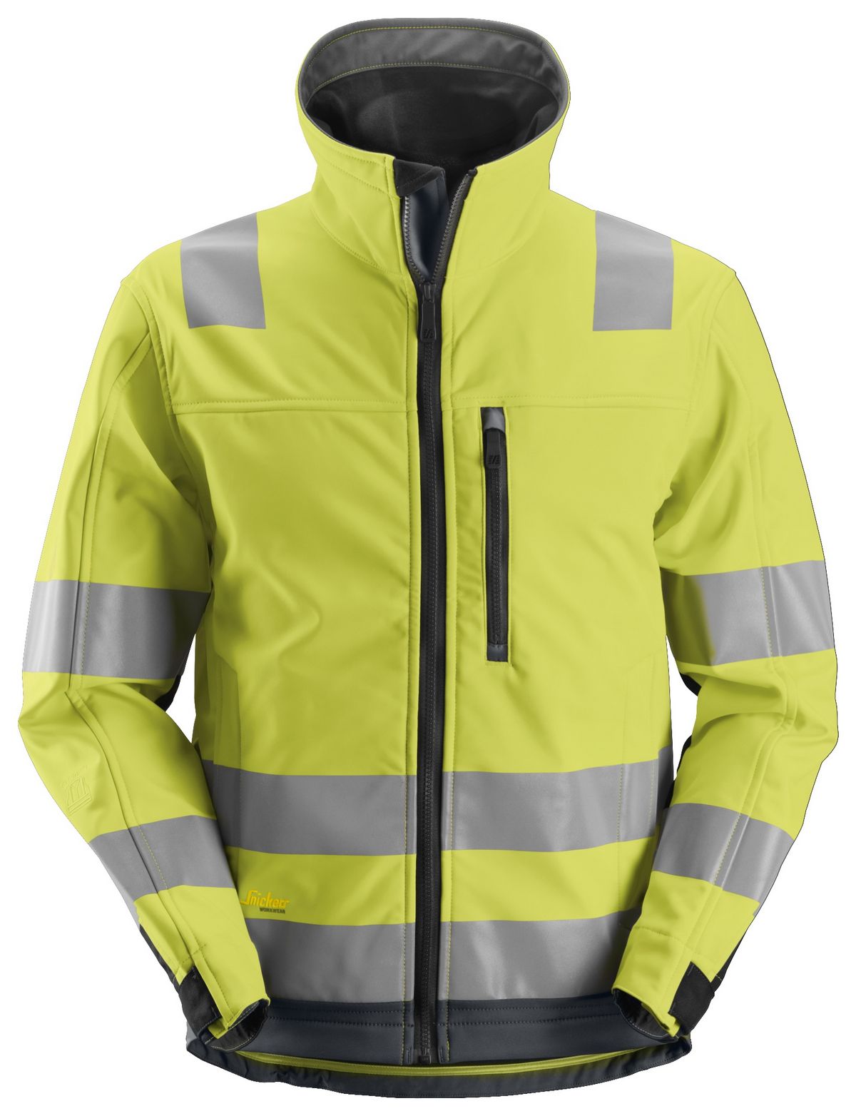 SnickersAllroundWorkHi-VisSoftshellArbeitsjackeKl3EN20471HV-Gelb-Stahlgrau
