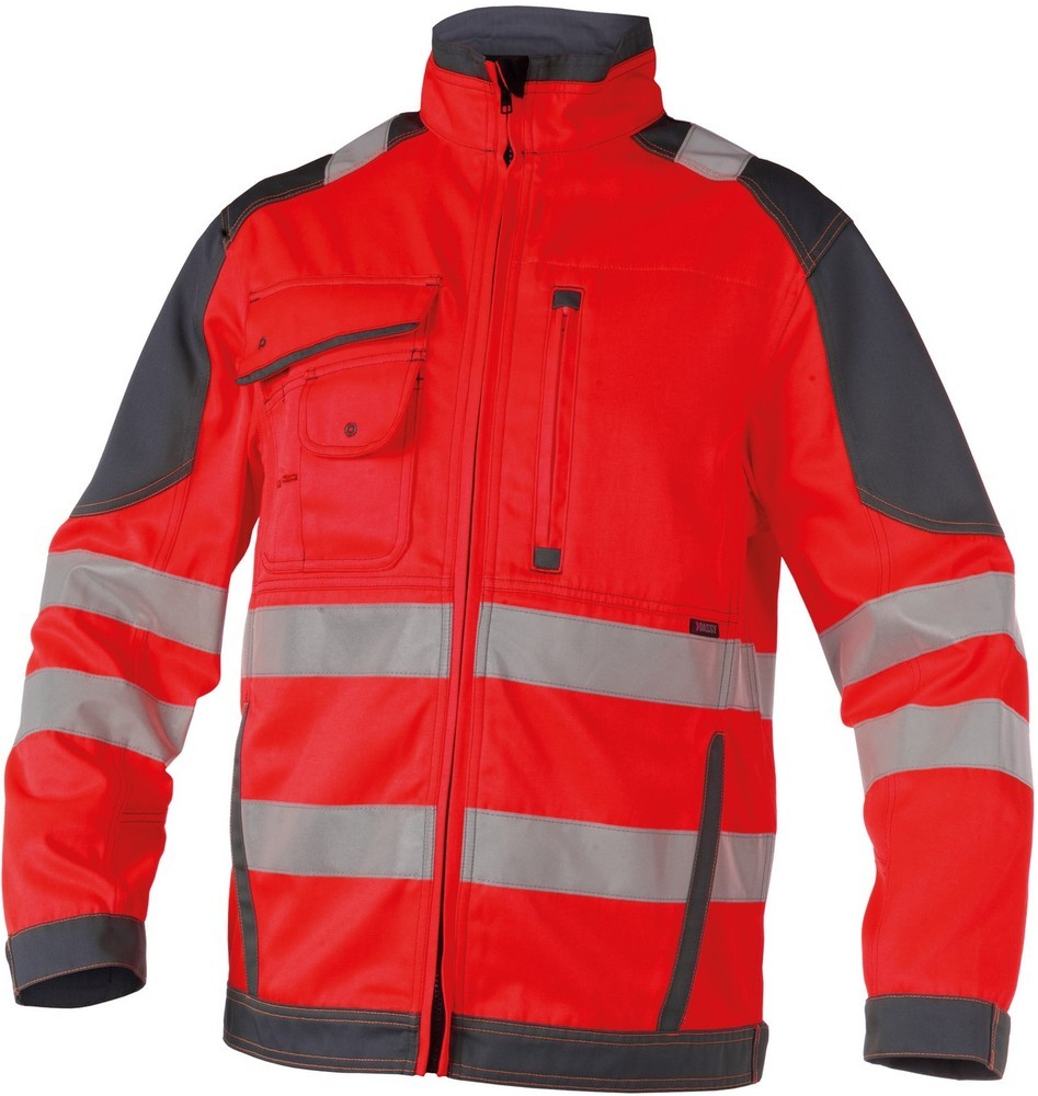 DassyWarnschutzArbeitsjackeOrlandoPESCO74NeonrotZementgrau-4XL