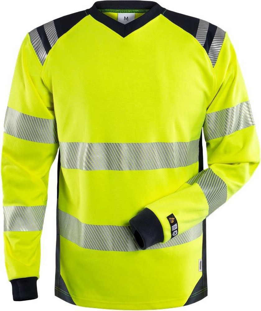 FristadsFlamestatHighVisLangarm-T-ShirtKl37359TFLWarnschutz-GelbMarine